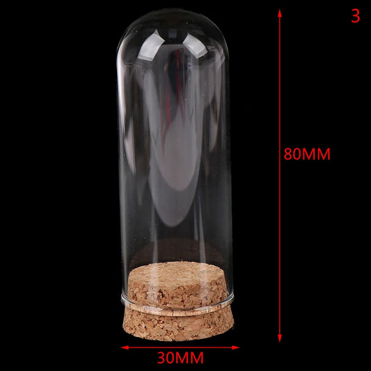 1pc Dollhouse Glass Dome Display with Wooden Cork Base