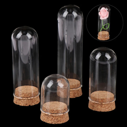 1pc Dollhouse Glass Dome Display with Wooden Cork Base