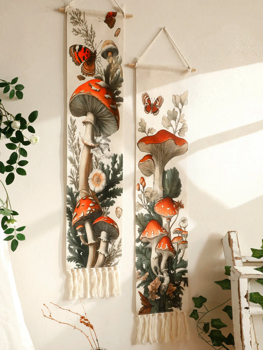 Vintage Mushroom & Butterfly Wall Tapestry