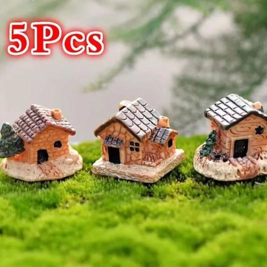 5Pcs Mini Dollhouse Stone House Resin Decorations