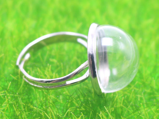 2PCS Adjustable Ring with Clear Glass Dome Terrarium