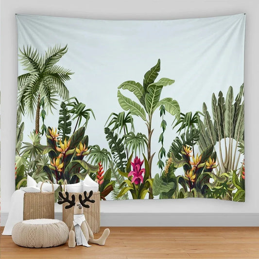 Tropical Leaves, Flowers & Birds Wall Hanging