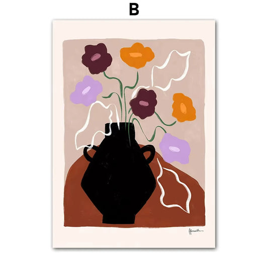 Abstract Vase & Floral Leaf Wall Art