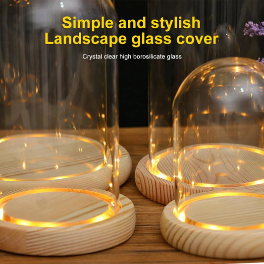 Glass Dome with Wooden Base & LED Light
