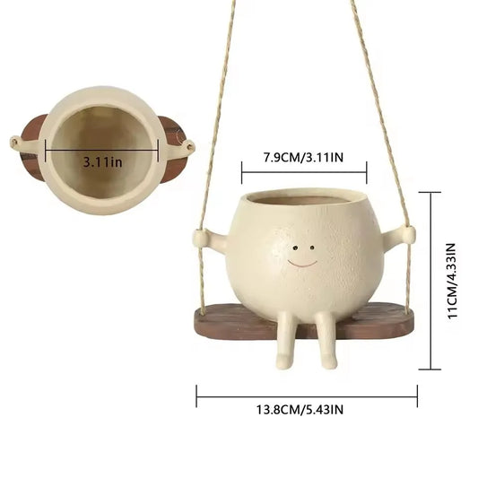 Swing Cartoon Head Resin Flowerpot