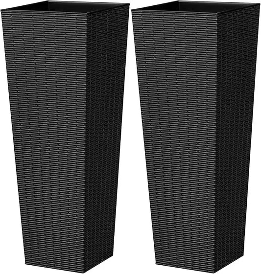 32-Inch Tall Plastic Planters with Rattan Texture